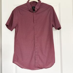 Armani Exchange A|X Slim Fit Button Up Shirt Mens M Maroon Geometric Logo Print